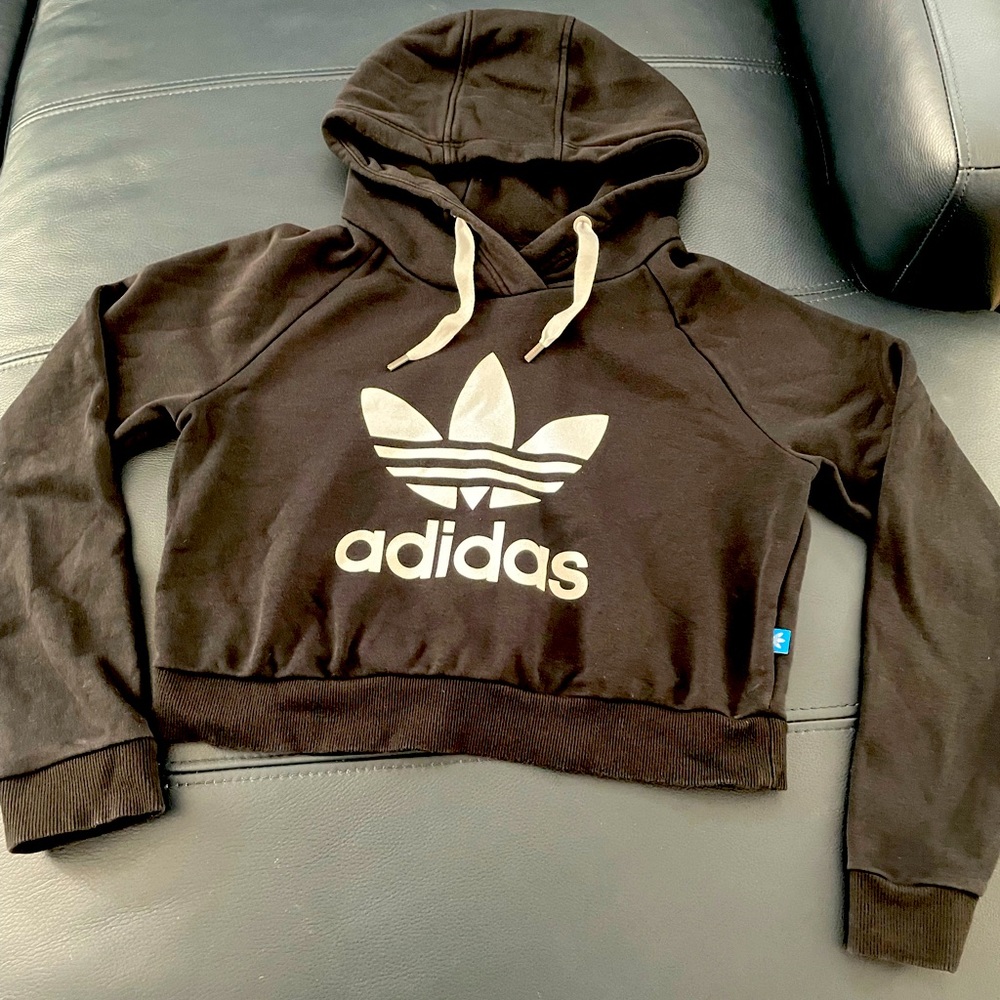 Adidas Logo Cropped Hooded Sweater